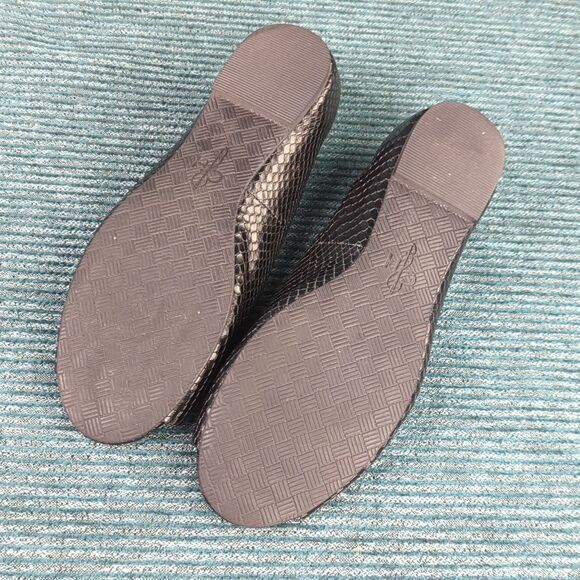 Cole Haan Morgan Peep Toe Ballet Flats Black Leather Uppers Embossed Snakeskin - Picture 10 of 16